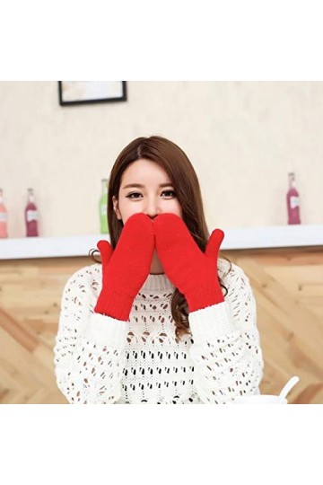 Gants Gloves Moufles Hiver Homme Femme Gants Chauds Tricotés en Peluche À Double Couche pour Femmes, Mignons Gants À Doigts C