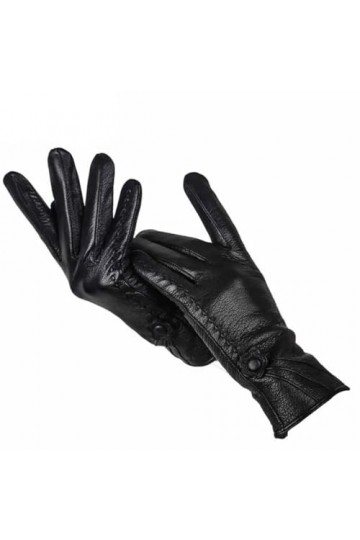 Pulcykp Small Flower Moufles dhiver pour femme en cuir pour garder au chaud, Noir , 36