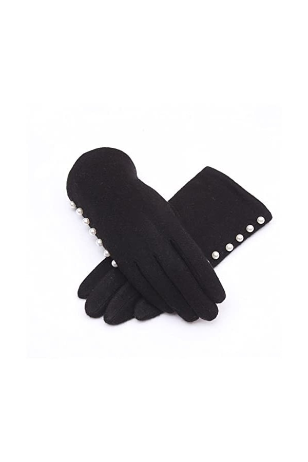 Gants dhiver pour femme en laine tricotée avec perles et intérieur épais