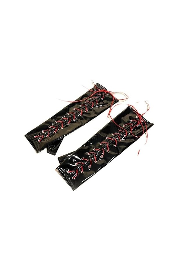 Gants Femme， Sexy Look Long PVC Femmes Accrocher Doigt Bandage Gants Dames Faux Cuir Laçage Ajuster Gants Night Club Sexy Cos