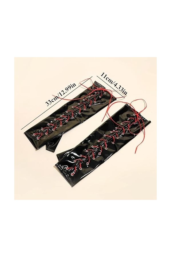 Gants Femme， Sexy Look Long PVC Femmes Accrocher Doigt Bandage Gants Dames Faux Cuir Laçage Ajuster Gants Night Club Sexy Cos