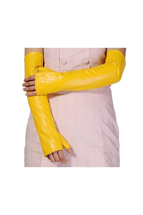 Mitaines longues en cuir PU 40 cm pour femme, Rouge, 40 cm