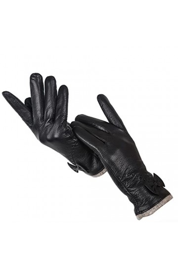 Femme Gants Gants En Cuir Femmes En Peau De Mouton Gants En Cuir Véritable Femmes Gants DHiver En Plein Air Femmes Noir 8