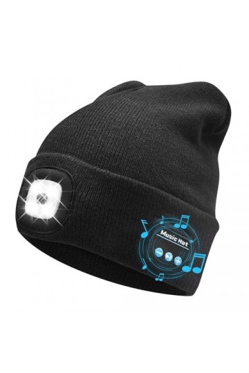 COTOP LED Bluetooth5.0 Bonnet Lumineux, Rechargeable USB Musical Running Chapeau Lumineux,4 LED Hiver Chaud Tricoté Lampe Lum