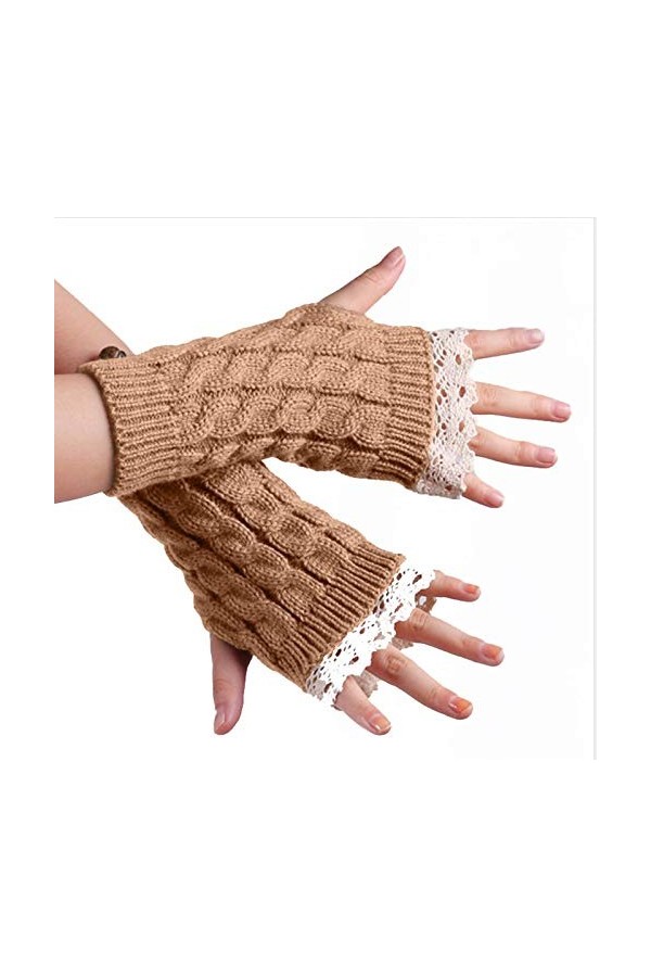 wrtgerht Gants Mitaines Combo avec Poche Mitaines tricotées Dentelle décontracté Mitaines Demi-Gants for Femmes Gants en Tric