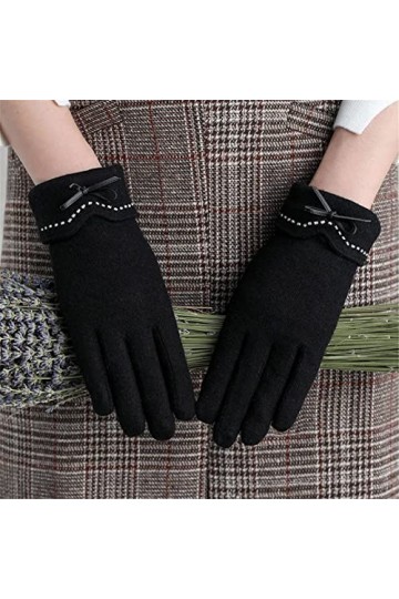 Gants dhiver pour femme en laine cachemire épais avec nœud à lintérieur
