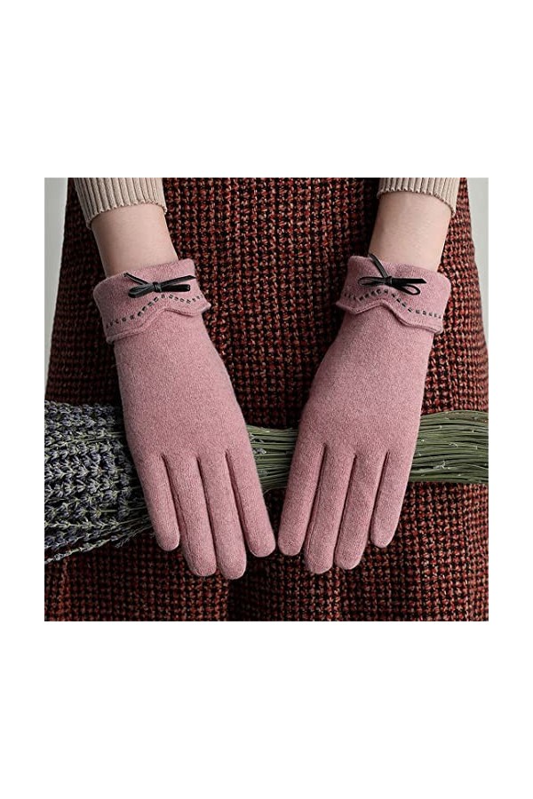 Gants dhiver pour femme en laine cachemire épais avec nœud à lintérieur