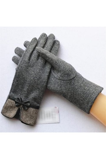 Gants dhiver en laine et cachemire pour femme avec nœud papillon et carreaux