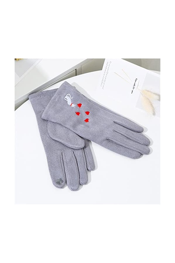 Gants de conduite en daim pour femme - Pour rester au chaud - Motif chat mignon brodé