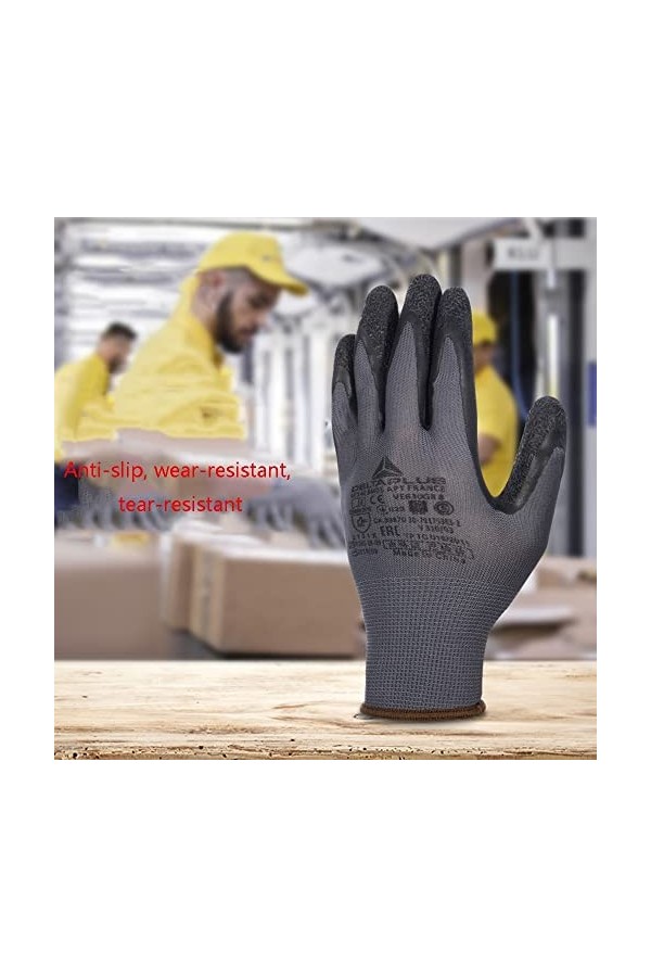 FUFU Moufles 12 Paires dhommes Et De Femmes Gants De Travail De Sécurité, Gants De Protection, Gants en Caoutchouc Épais, Du