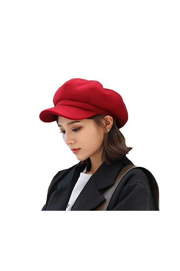 YONKOUNY Bérets de Laine Femme Dame Élégant Casquette Gavroche Newsboy Mode Casquette Octogonale à Visière Bonnet Chapeau da