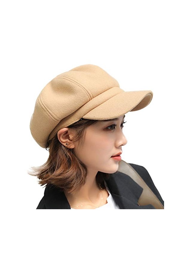 YONKOUNY Bérets de Laine Femme Dame Élégant Casquette Gavroche Newsboy Mode Casquette Octogonale à Visière Bonnet Chapeau da