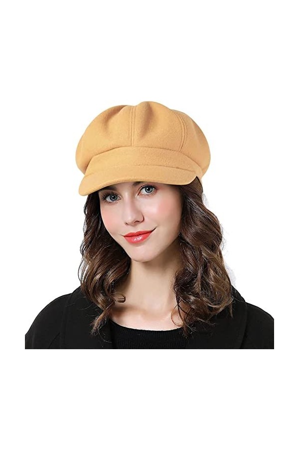 Superora Bonnet Béret Casquette Chapeau Rétro Laine Automne Hiver pour Femme Beige 
