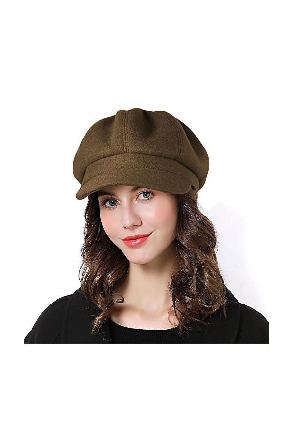 Superora Bonnet Béret Casquette Chapeau Rétro Laine Automne Hiver pour Femme Beige 