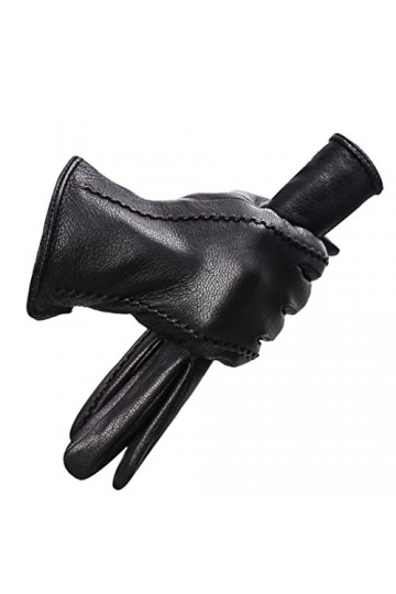 Gants dhiver en peau de mouton, gants en cuir véritable noir pour femmes, gants en cuir épais et chauds pour femmes, noir 8,