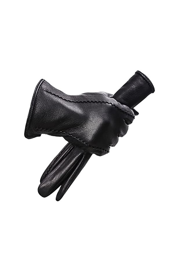 Gants dhiver en peau de mouton, gants en cuir véritable noir pour femmes, gants en cuir épais et chauds pour femmes, noir 8,