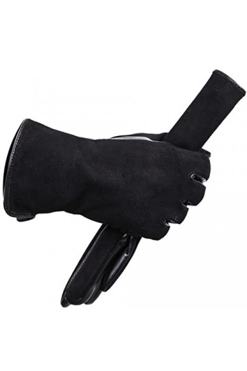 Gants confortables en peau de mouton pour femmes, gants dhiver chauds noirs 7