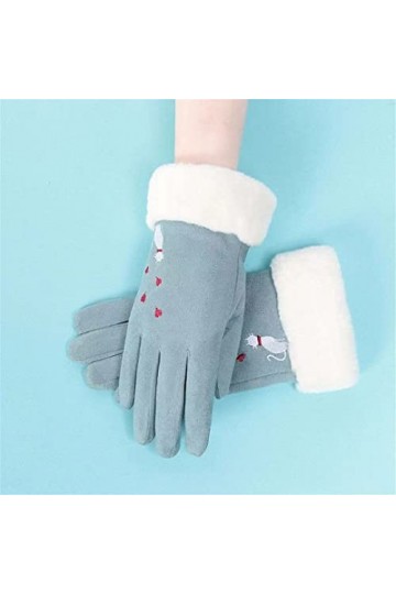 Gants dhiver pour femme en daim épais avec motif chat brodé