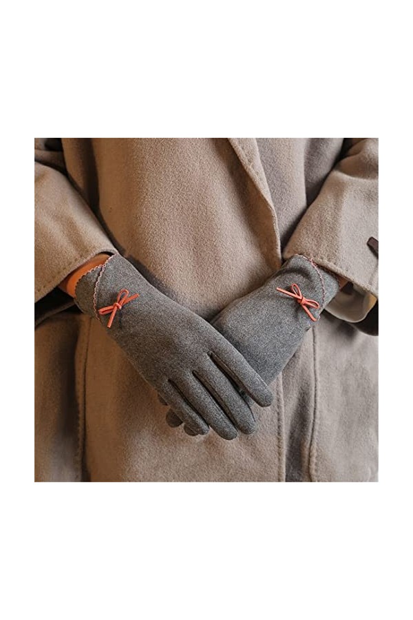 Gants dhiver chauds pour femme - Section fine - Haute élasticité - Coupe-vent - Avec nœud