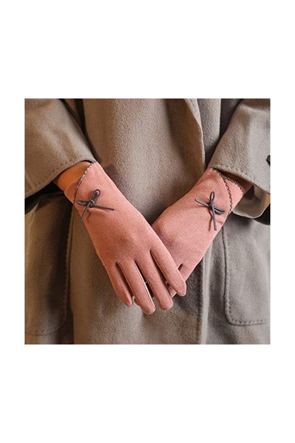 Gants dhiver chauds pour femme - Section fine - Haute élasticité - Coupe-vent - Avec nœud