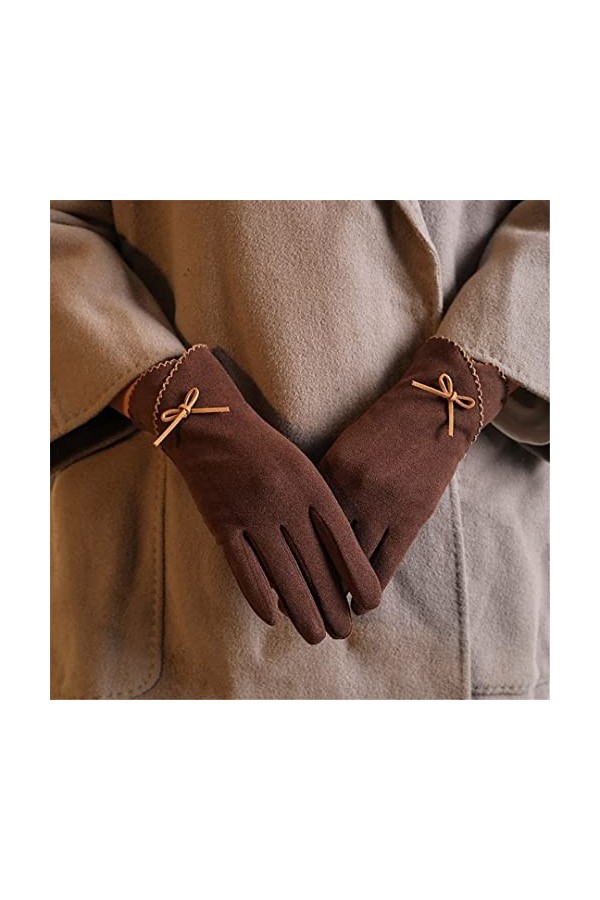 Gants dhiver chauds pour femme - Section fine - Haute élasticité - Coupe-vent - Avec nœud