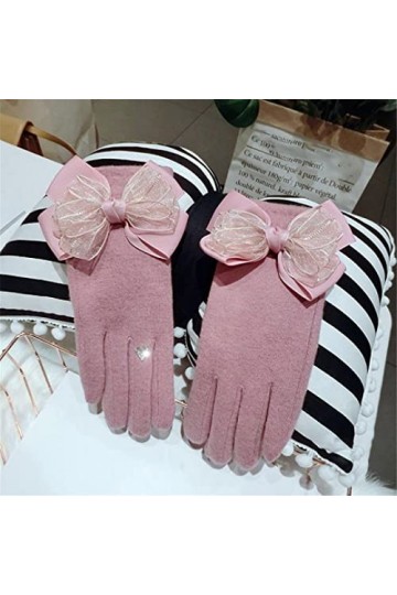 Gants dhiver en cachemire double couche avec nœud papillon pour femme