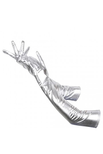 Gants sexy enduits de couleur vive en cuir avec tube en acier pour femme, Argenté., taille unique