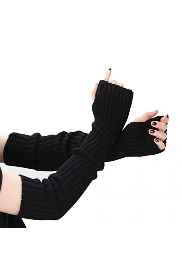 AWOCAN Gants longs sans doigts doux dhiver chauds gants dhiver tricotés manchettes trou du pouce gants tricotés chauds tiss