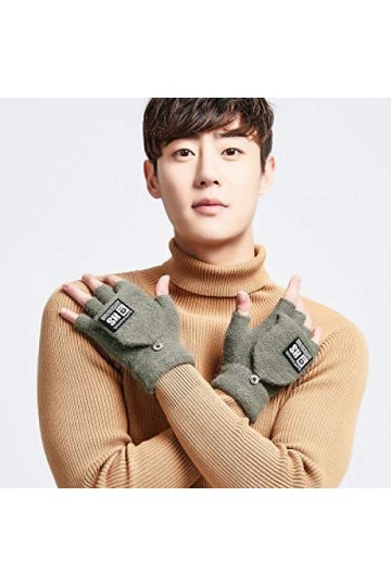 NEWELLYY Gants Demi-Doigts pour Dames et Filles,Gants Flip tricotés, Gants Chauds sans Doigts en Laine-Bean Green,dhiver Con