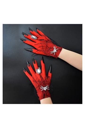 Saturey Gants de Protection Solaire dété Mariage Rouge Gants de Main de mariée Doigt Satin Occasion spéciale Mariage Femme