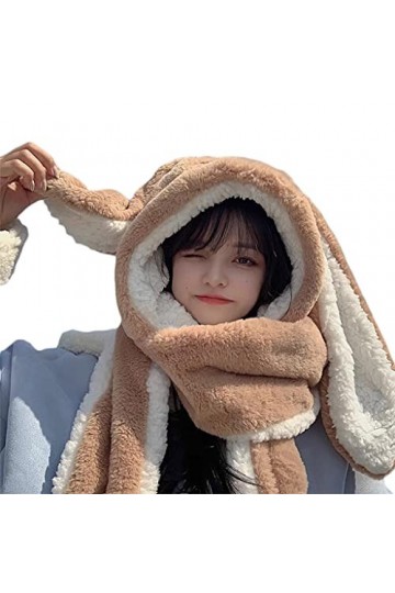Joli bonnet en forme doreilles de lapin mignon cadeau dhiver coupe-vent écharpe et gants mignon dhiver épais avec moufles,