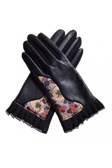 Moufles dhiver épaisses en laine pour femme Imprimé PU et laine Gants tricotés pour femme