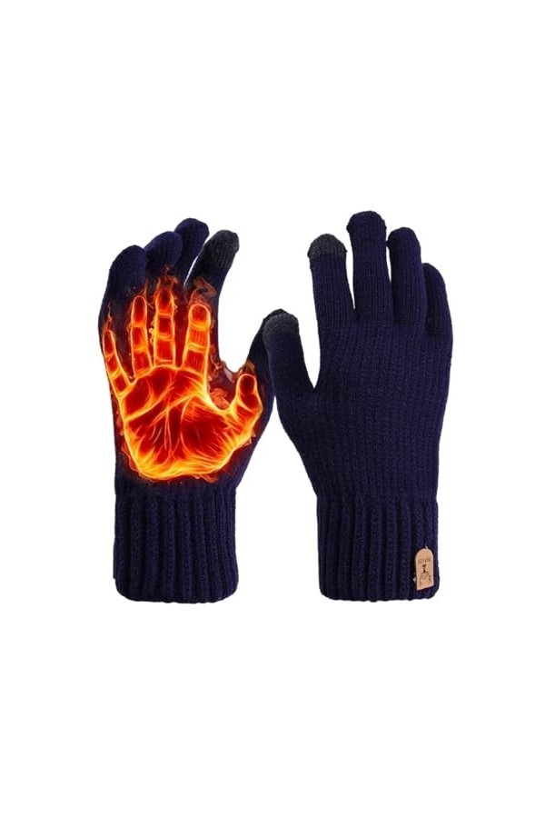 ERICAT Gants chauds dhiver en laine tricotée for écran tactile, coupe-vent for lextérieur, course à pied, ski, mitaines de 