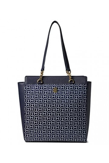 Tommy Hilfiger Antonella II Sac fourre-tout carré avec monogramme Jacquard Bleu marine/blanc Taille unique, bleu marine/blanc