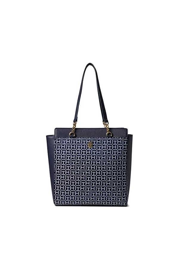 Tommy Hilfiger Antonella II Sac fourre-tout carré avec monogramme Jacquard Bleu marine/blanc Taille unique, bleu marine/blanc