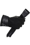 Gants tendance en peau de mouton pour femmes, gants en cuir noir confortables pour femmes, gants dhiver chauds et épais pour