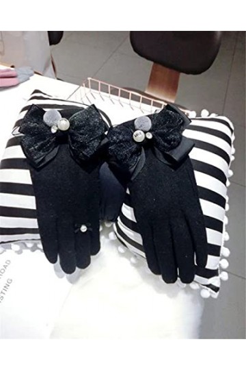 Gants dhiver en cachemire avec nœud papillon et perles pour femme - Gants dhiver coréens chauds pour écran