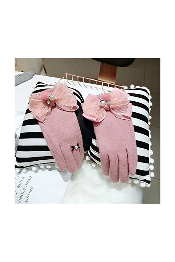 Gants dhiver en cachemire avec nœud papillon et perles pour femme - Gants dhiver coréens chauds pour écran