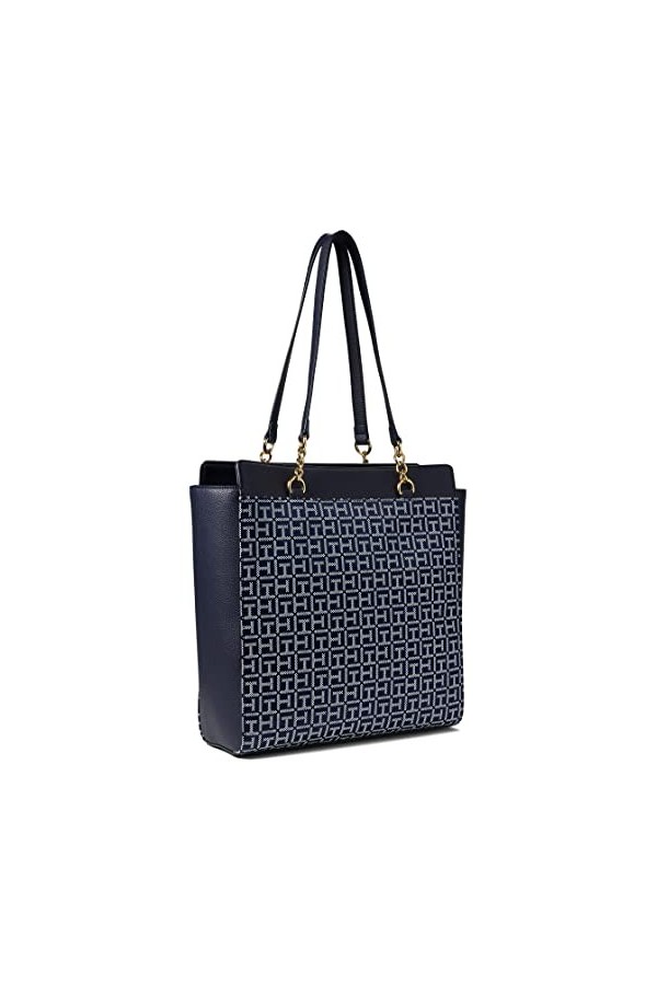 Tommy Hilfiger Antonella II Sac fourre-tout carré avec monogramme Jacquard Bleu marine/blanc Taille unique, bleu marine/blanc