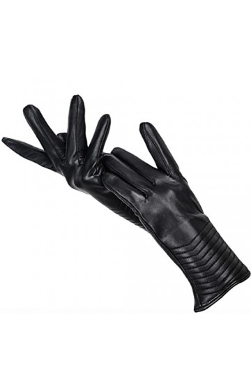 7022 7 Gants dhiver en cuir de mouton véritable pour femme Noir