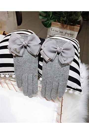 Gants en cachemire avec nœud en ruban et anneau en cachemire pour femme