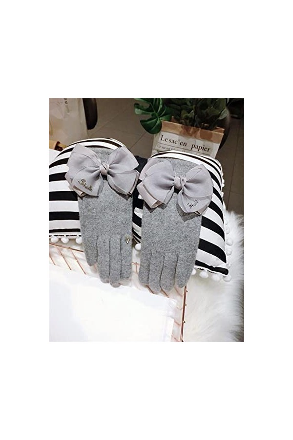 Gants en cachemire avec nœud en ruban et anneau en cachemire pour femme