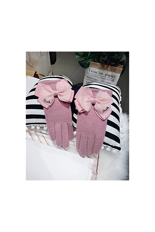 Gants en cachemire avec nœud en ruban et anneau en cachemire pour femme
