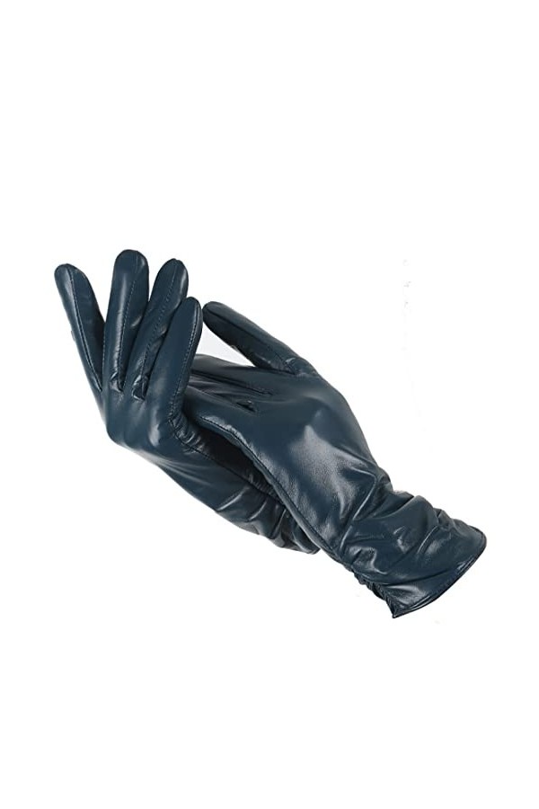 Gants dhiver classiques en cuir plissé pour femme, noir/vert, 8