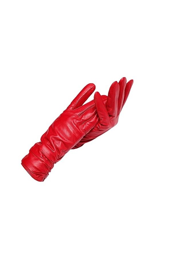 Dndrdhfb Gants chauds en cuir pour femme - Moufles courtes et douces pour lhiver, Noir, 7