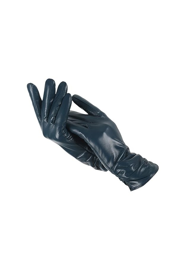 Dndrdhfb Gants dhiver en cuir pour femme classiques plissés chauds et courts Moufles de moto dextérieur Noir Taille 8,5