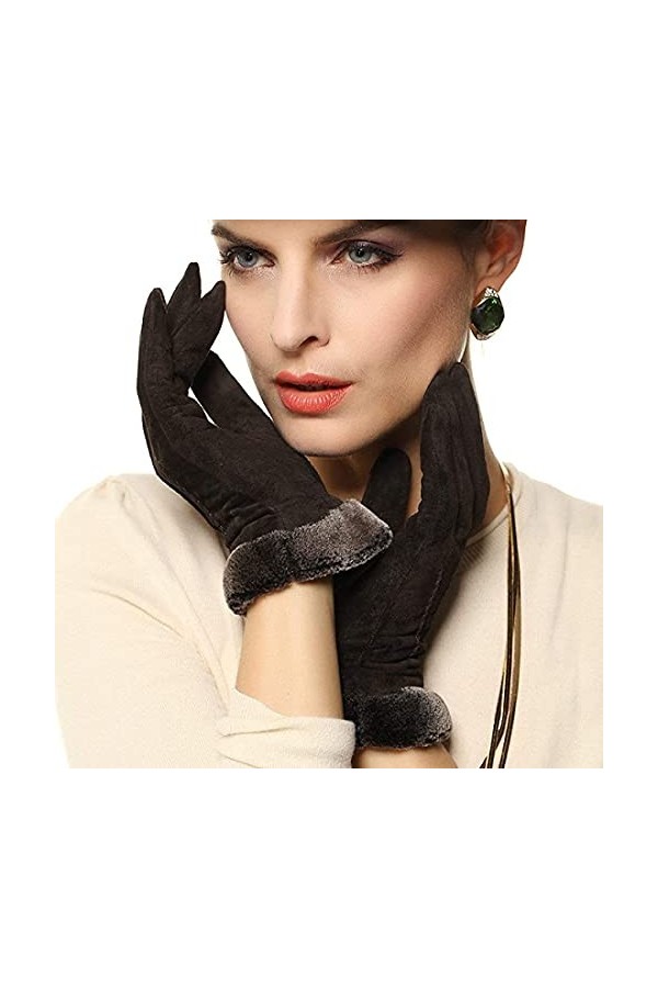 GHCXY Moufles unisexes en cuir pour femme, gants dhiver simples, mignons, chauds, glamour, couleur unie, gants dextérieur m