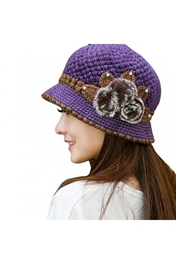 Femme Chapeau Ski Crochet Tricoté Fleurs DéCoréEs Hiver Chaud Bonnets De Laine Cache-Oreilles Tricot Respirant Et LéGer-Mode-