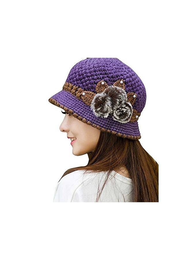 Femme Chapeau Ski Crochet Tricoté Fleurs DéCoréEs Hiver Chaud Bonnets De Laine Cache-Oreilles Tricot Respirant Et LéGer-Mode-