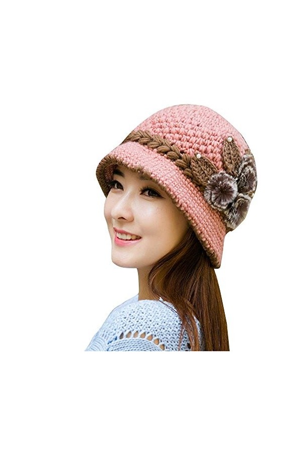 Femme Chapeau Ski Crochet Tricoté Fleurs DéCoréEs Hiver Chaud Bonnets De Laine Cache-Oreilles Tricot Respirant Et LéGer-Mode-